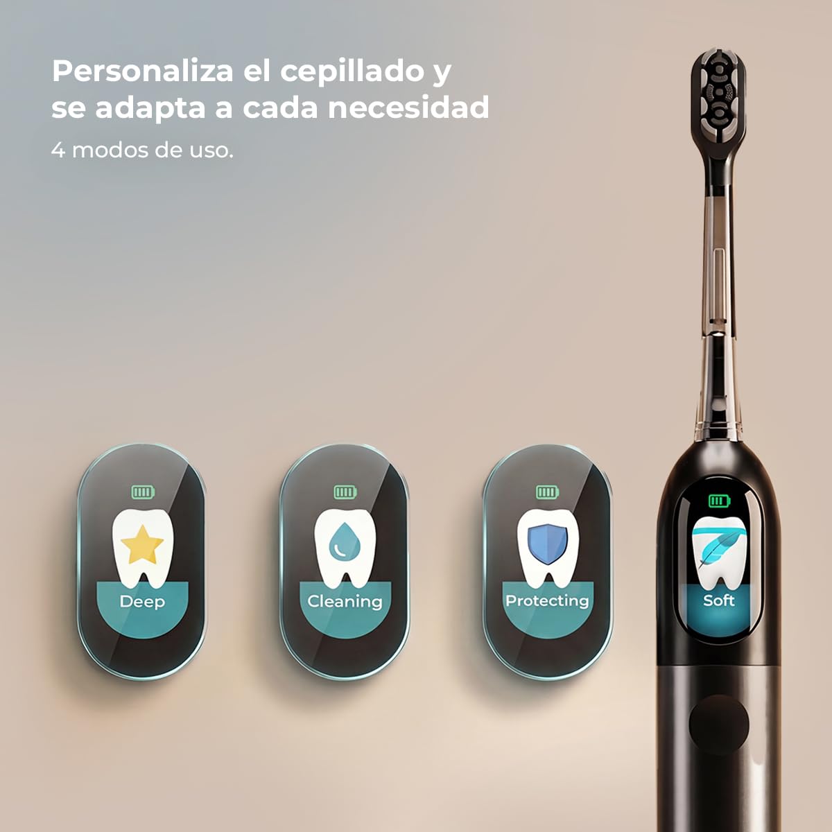 Cecotec Cepillo de Dientes Eléctrico Sónico con Oscilación 60º y Pantalla ToothCare EliteSwing Premium. 3 Modos, Autonomía 30 Días, Sensor de Presión, Base Carga y 2 Cabezales de Repuesto, IPX7