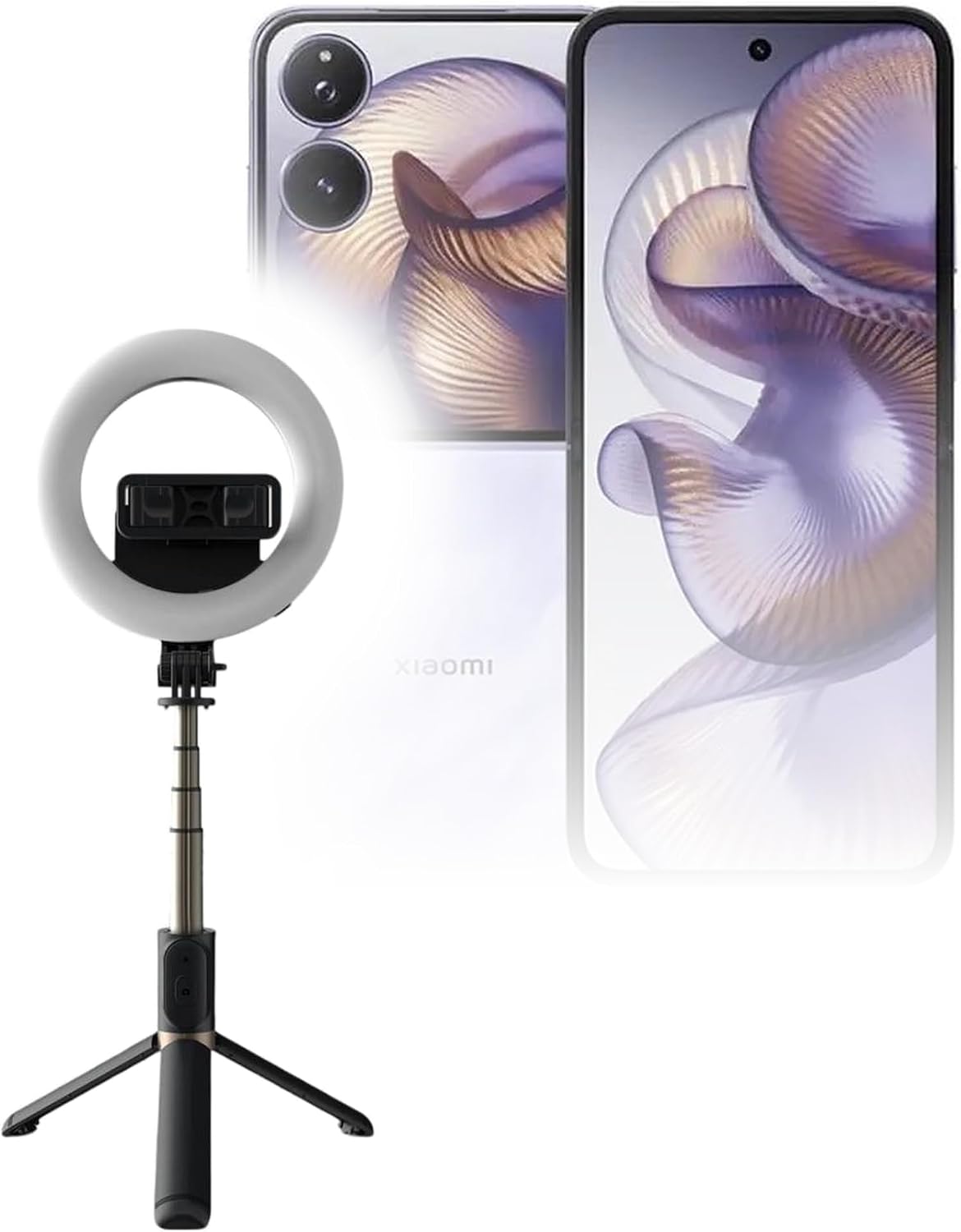BoxWave Stand and Mount Compatible with Xiaomi Mix Flip 2 - RingLight SelfiePod, Selfie Stick Extendable Arm with Ring Light - Jet Black
