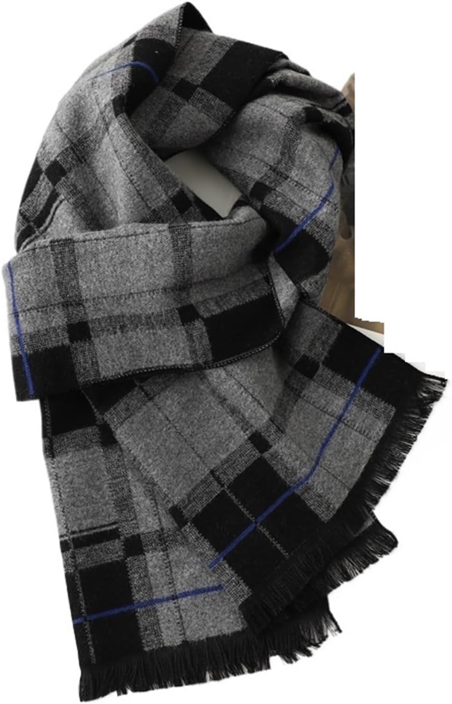 Men's Plaid Scarf, Acrylic, Fashion Scarves, Pure Color, Men Winter Knitted Long Wrap, Soft, 71 in, for Skiing, Parties, Office(V)