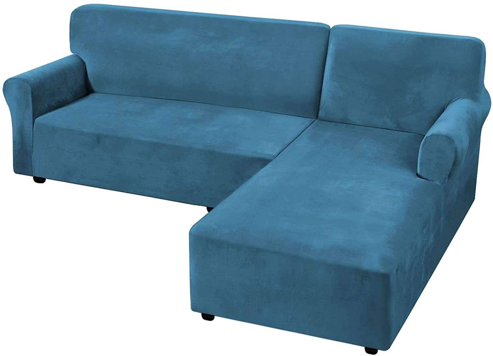 Housse de canapé en L facile à nettoyer et extensible avec base élastique
