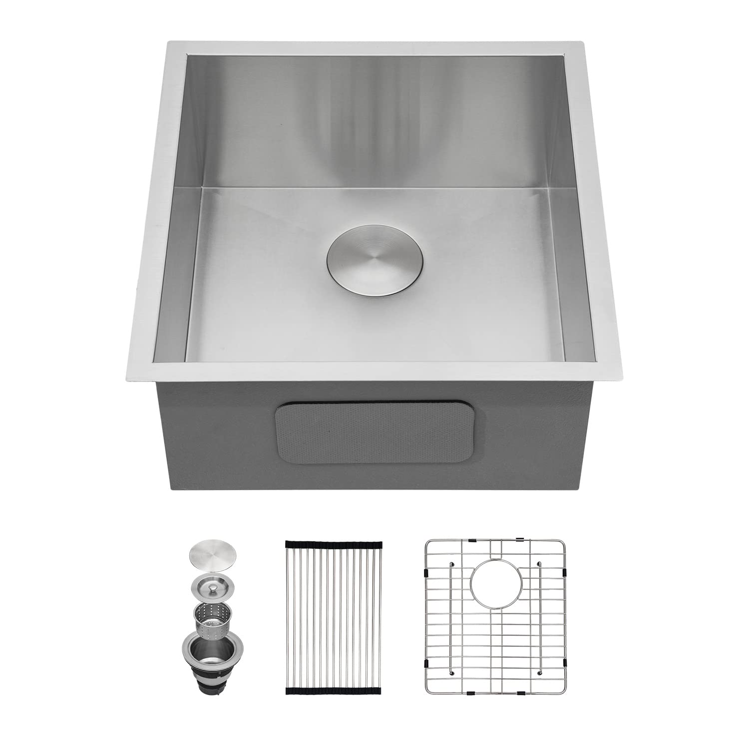 Kichae 17"x 19" Bar Prep Sink Undermount Stainless Steel Deep Single Bowl Kitchen Sink RV Sink 16 Gauge Round Corner Basin