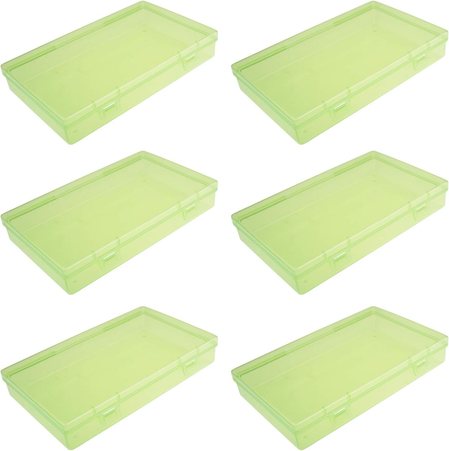 LJY 6 Pieces Rectangular Empty Mini Clear Plastic Organizer Storage Box Containers with Hinged Lids (Green, 180 x 110 x 30 mm)