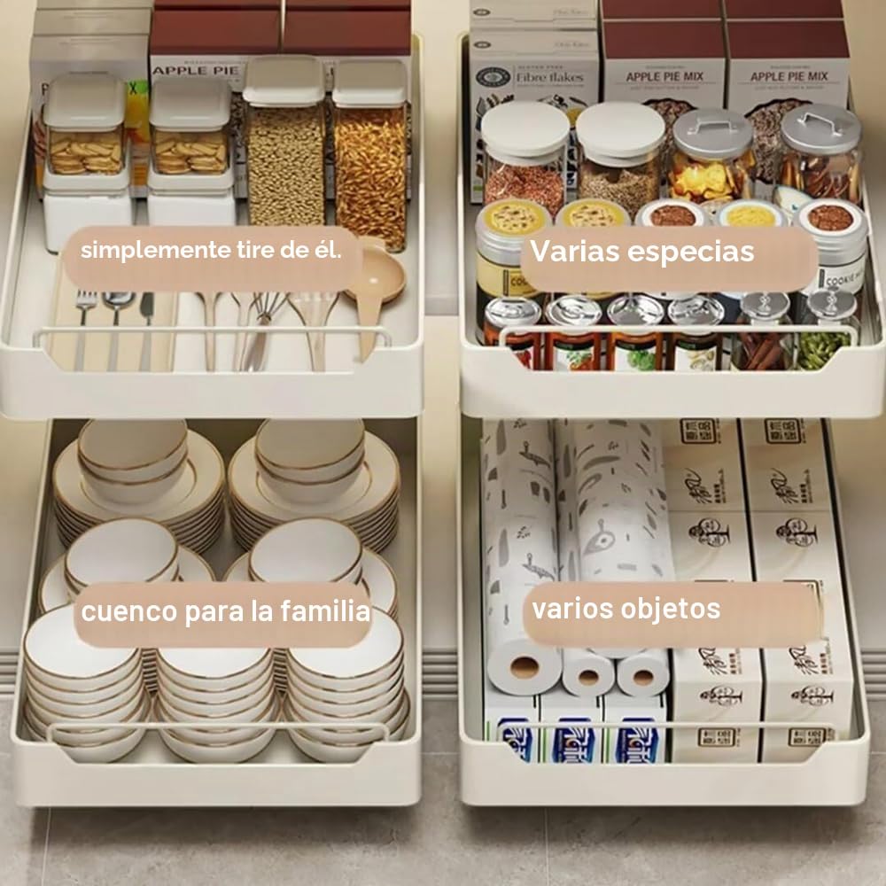 Cajón deslizante de cocina, extensible, telescópico, para almacenamiento en armario de cocina, sin perforar ni clavar, organizador extraíble (20 cm de