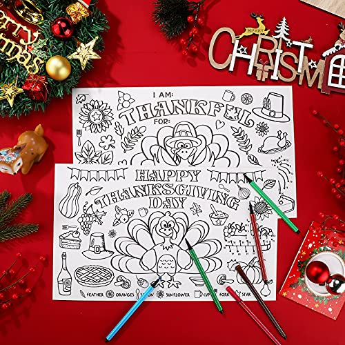 Coneedy 24 Sheets Fall Thanksgiving Table Mats Coloring Disposable Turkey Placemats Diy Paper Personalized Thanksful For Holidays School Parties Decoration #TOP3