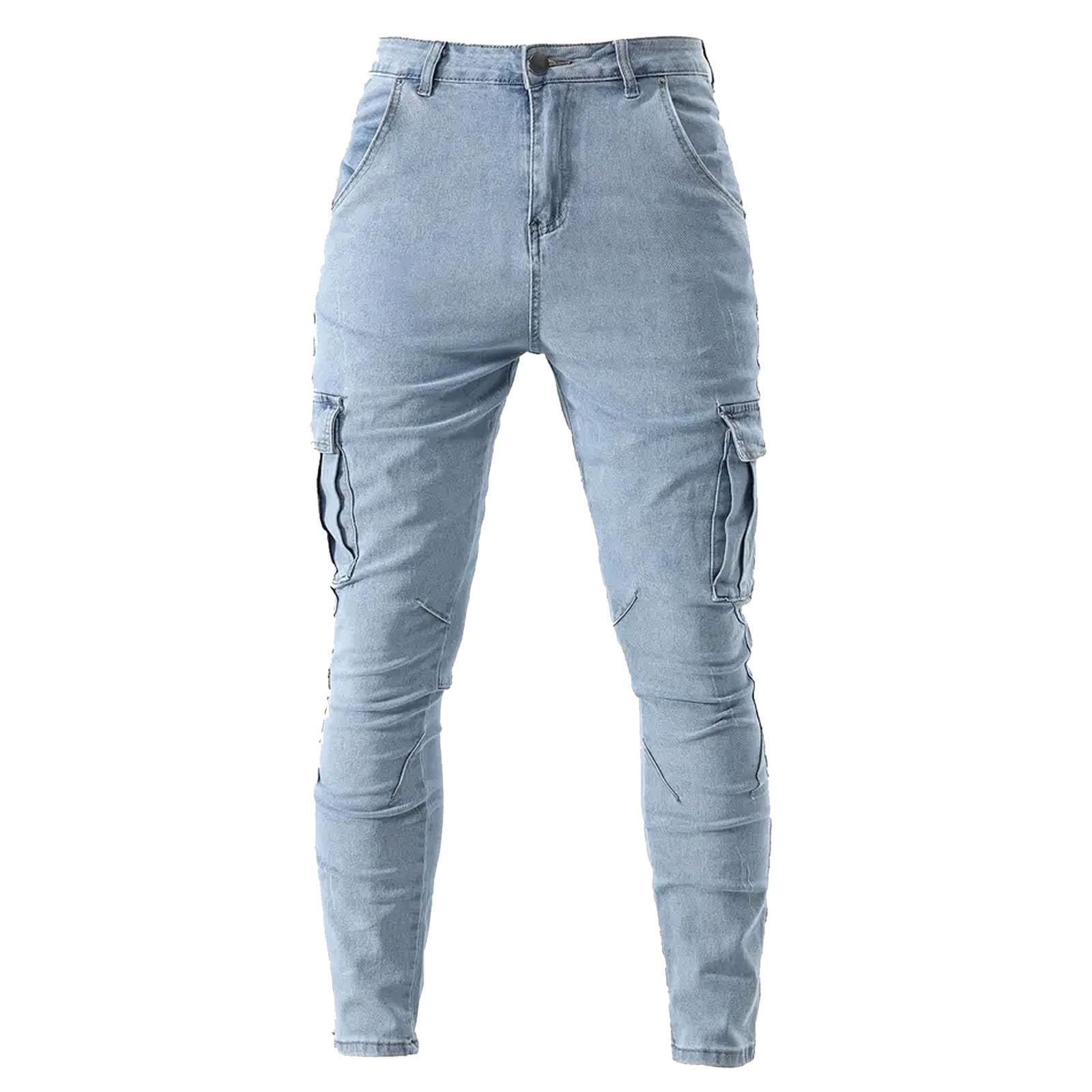 Jeans Strappati Uomo, Pantaloni Jeans Uomo Strappati Tempo Libero Stretch Rilassato Fori nel Ginocchio Denim Pantaloni Regular Fit Jeans Uomo Taglie Forti Jeans Moto alla Moda per Tutte Le Occasioni