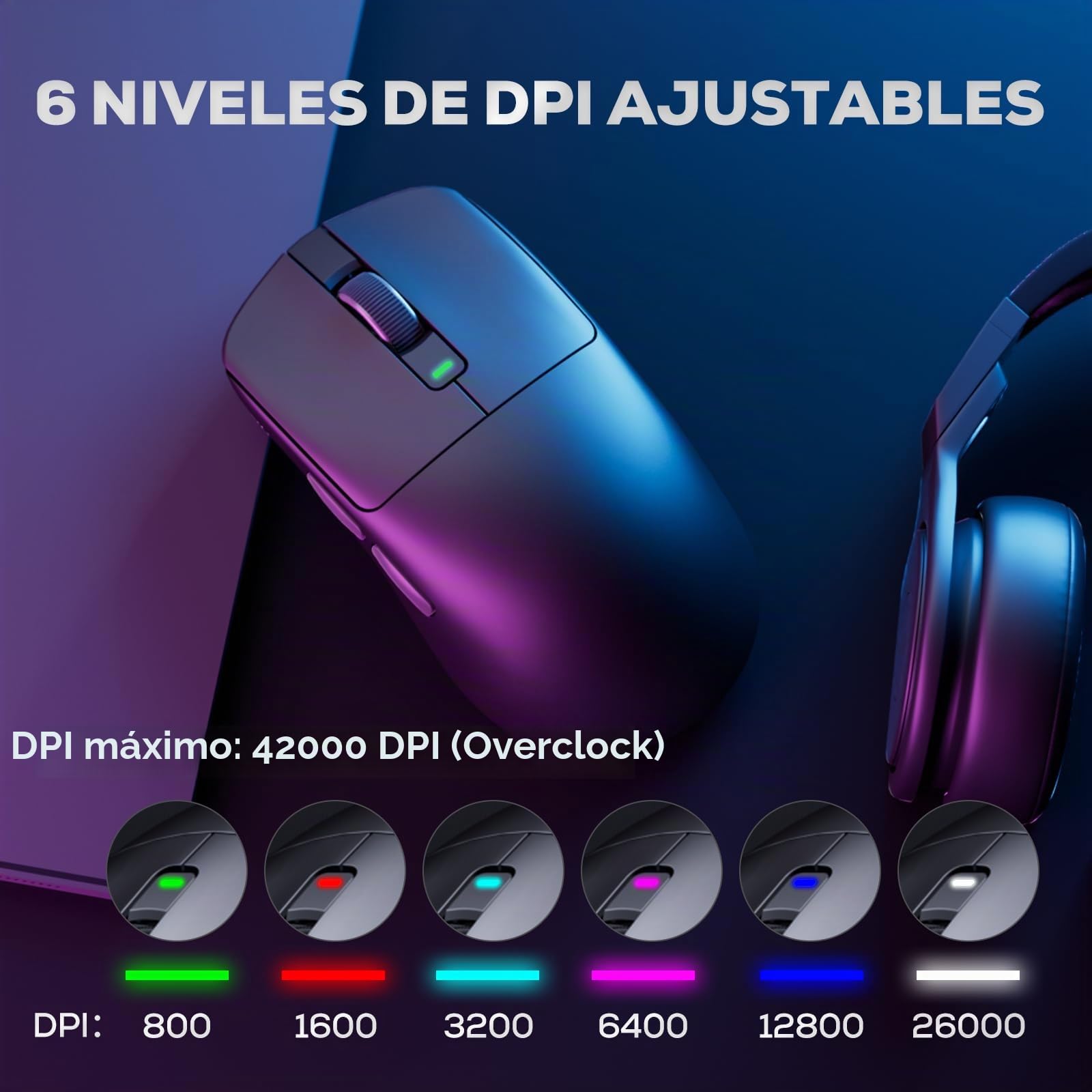 RK ROYAL KLUDGE M3 Ratón Gaming Inalámbrico Ultraligero 47g, PAW3950 Sensor 42000 dpi, 8K Wireless Mouse BT/2.4G/USB, 5 Botones Programables, Diseño Ergonómico, Batería 650mAh para PC/Consolas, Negro