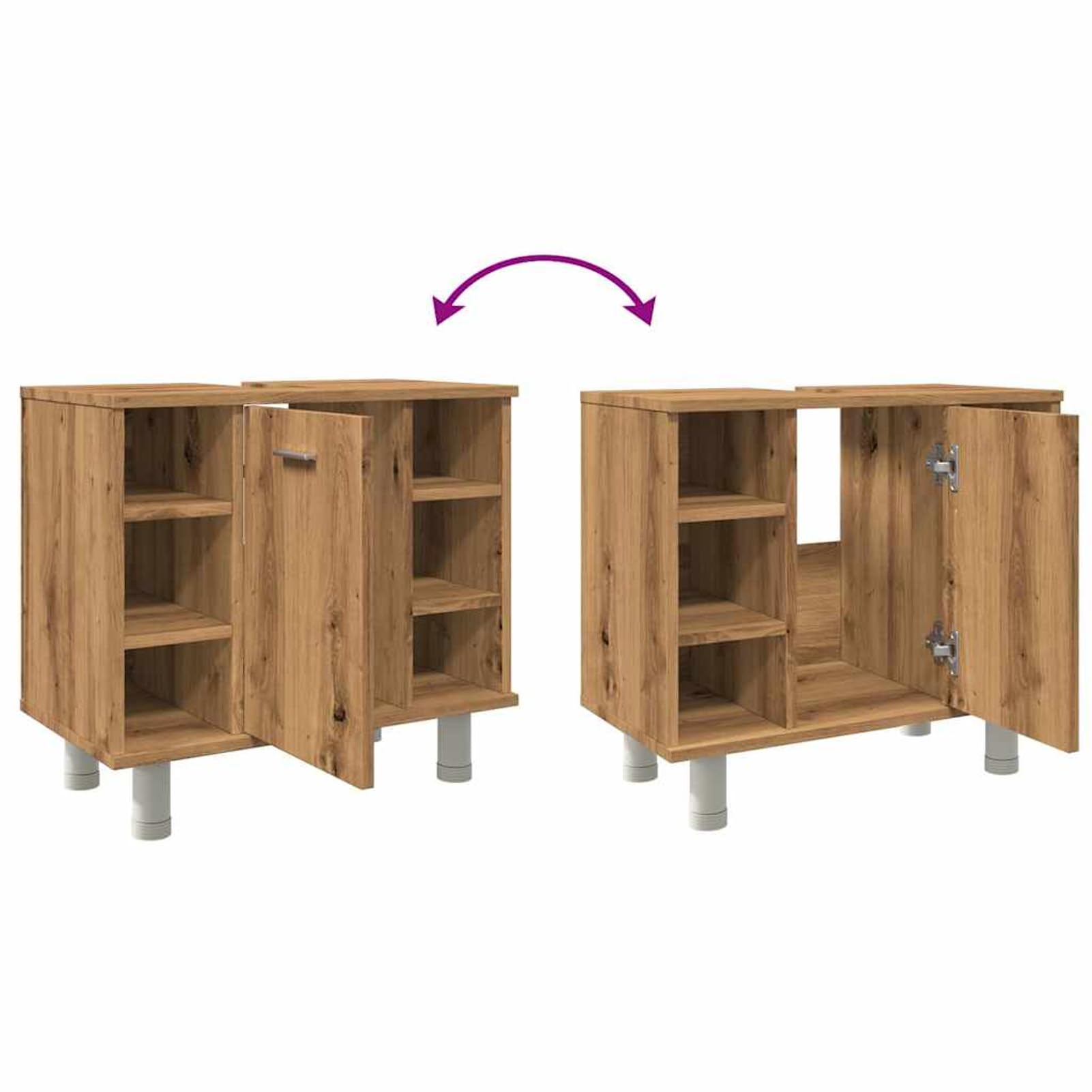 ATOMSTACK MAKER Mueble de baño Artisan, roble 60 x 32 x 53,5 cm, con 7 compartimentos y puerta, resistente a la humedad, armario de madera para un almacenamiento ordenado del baño, incluye soporte de