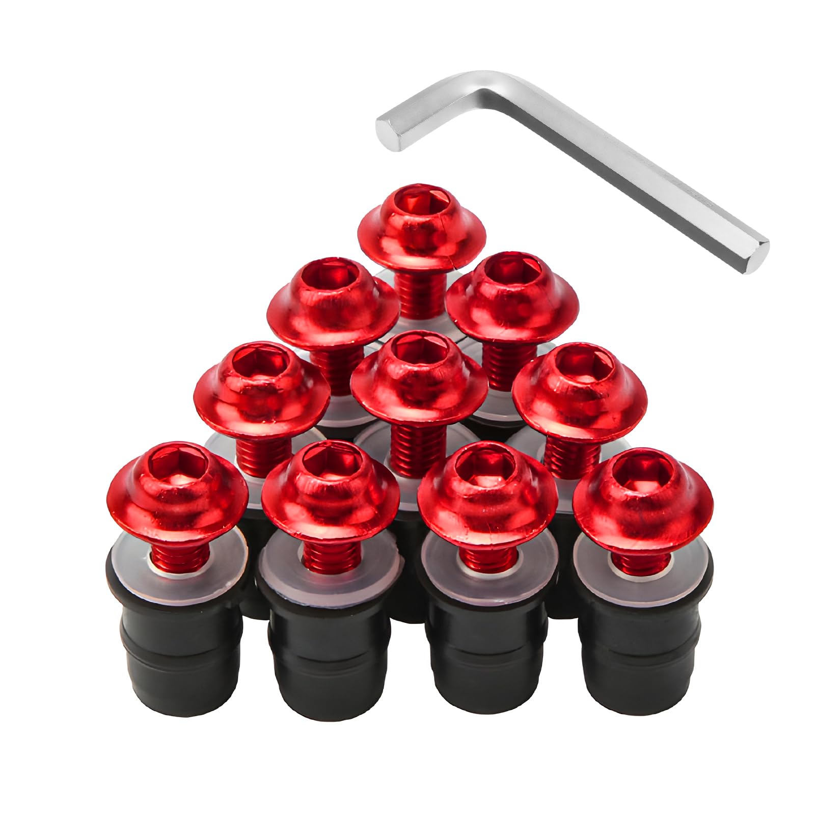 10 PCS Motorcycle Windshield Bolts Screws Kit, Aluminum Alloy Motorbike Mounting Bolts Nuts Washers with Wrench, Universal Windscreen Body Fasteners for Motorcycle Fairings (Red)