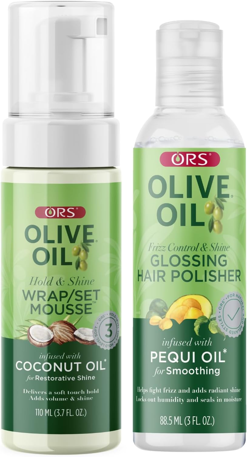 Olive Oil Glossing Hair Polisher Frizz Control & Wrap Set Mousse Restorative Shine 2 Piece Set