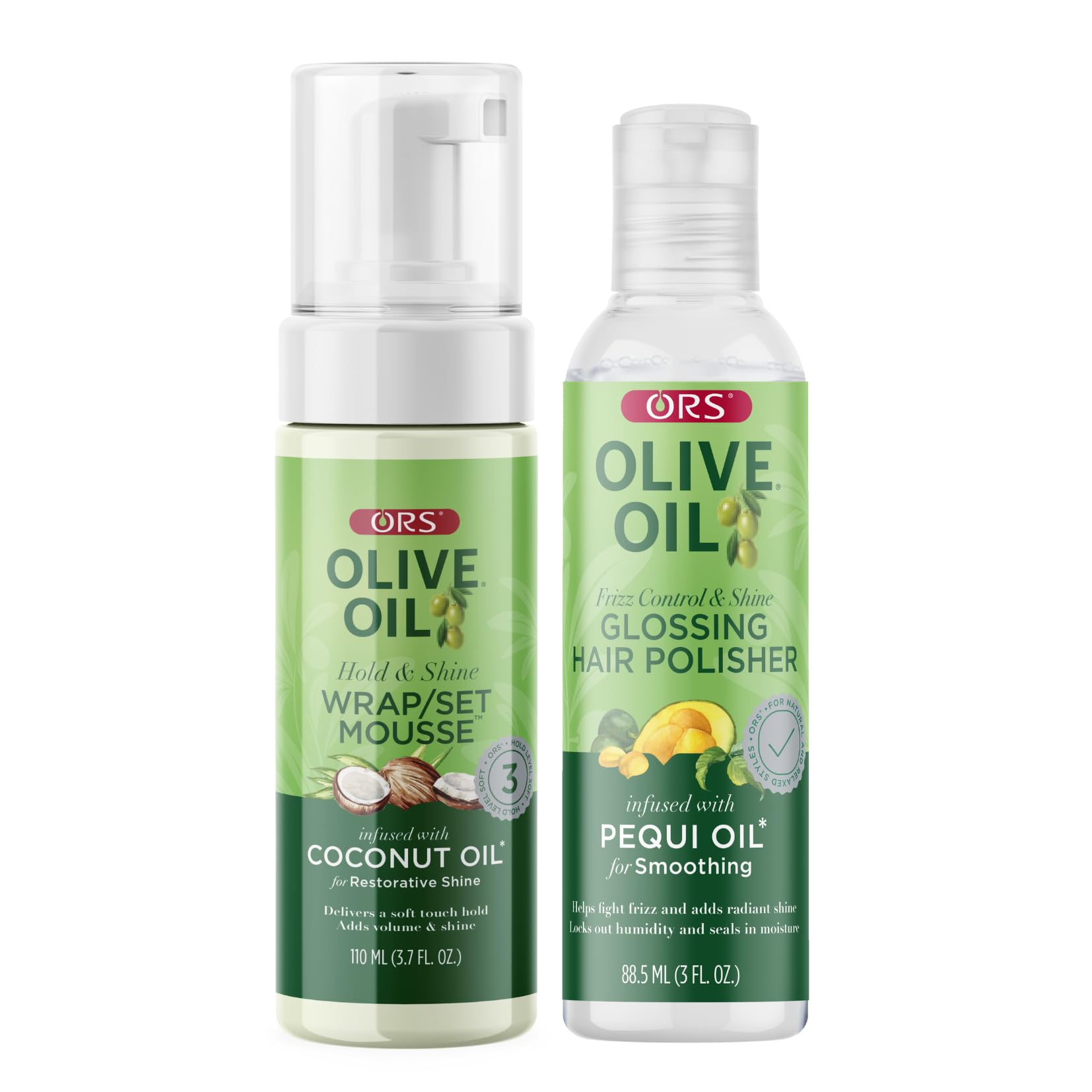 Olive Oil Glossing Hair Polisher Frizz Control & Wrap Set Mousse Restorative Shine 2 Piece Set