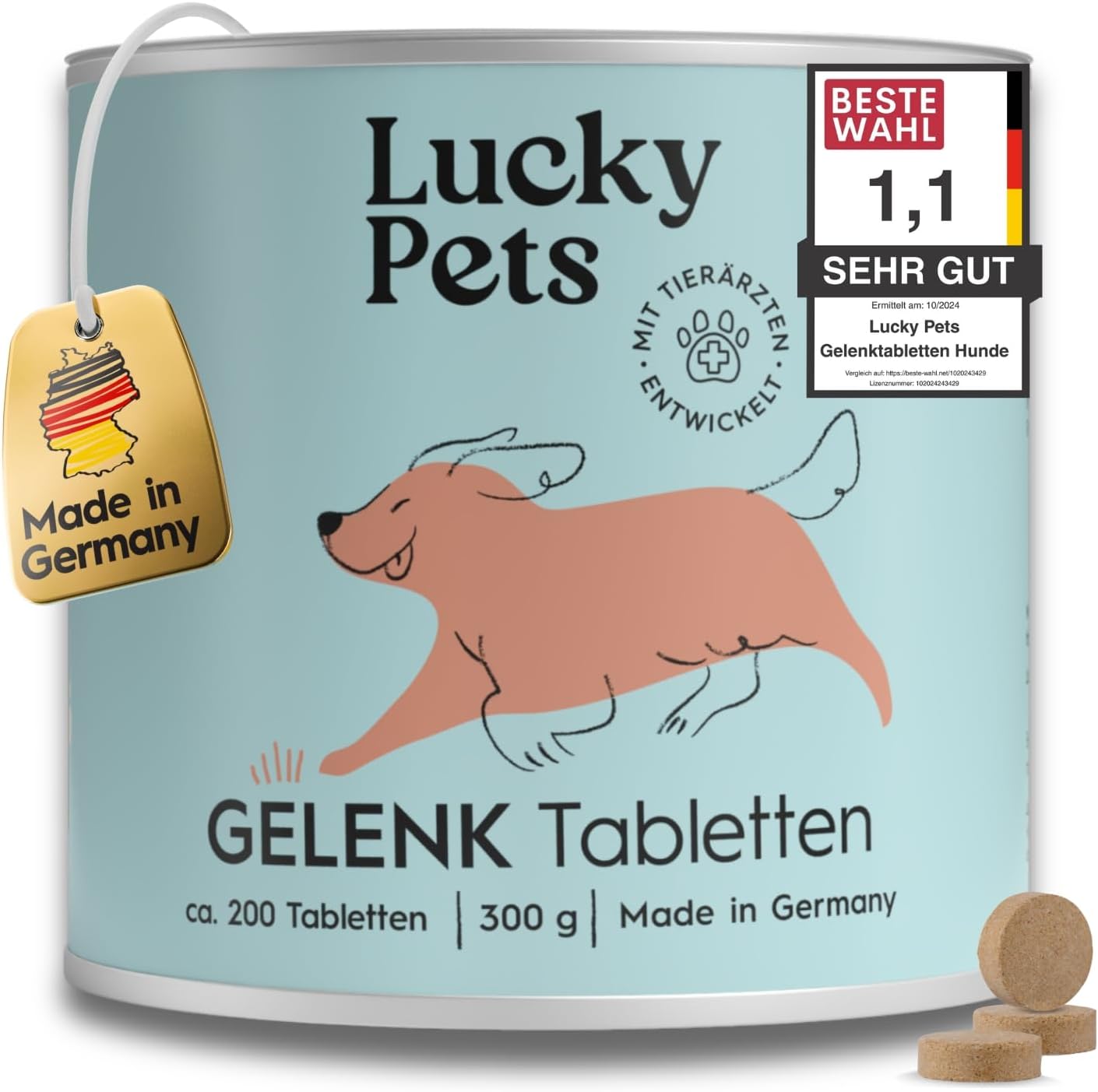 Lucky Pets Joint Tablets for Dogs 200 Tablets - High Dose with Green-Lipped Mussel Devil's Claw MSM and Glucosamine - Support for Joints and Cartilage - German Manufacturer