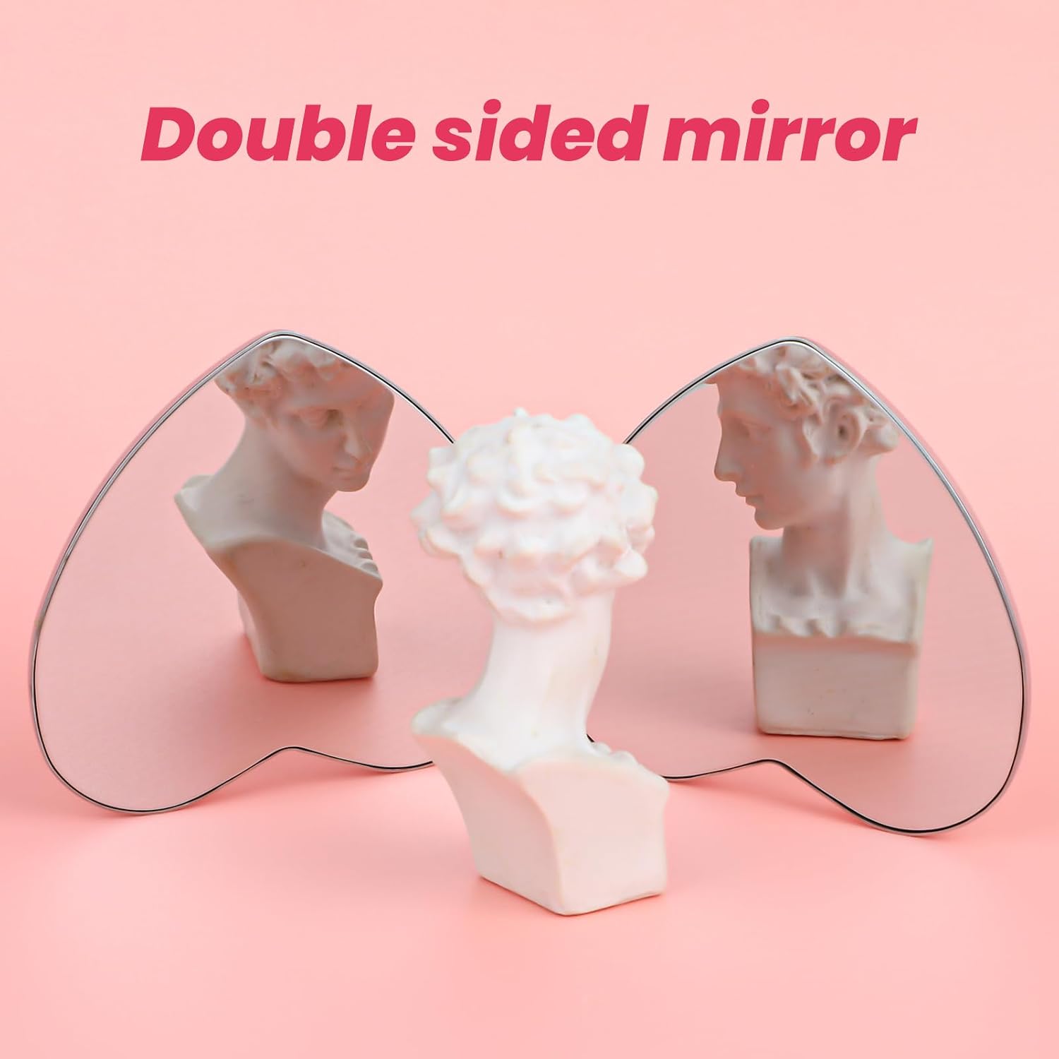Dimeho Compact Mirror Travel Makeup Mirror Metal Pocket Cosmetic Mirrors Portable Handheld Beauty Mirror Folding Double-Sided Elegant Vanity Mirror for Men Women Purse(Silver-Heart Shaped)