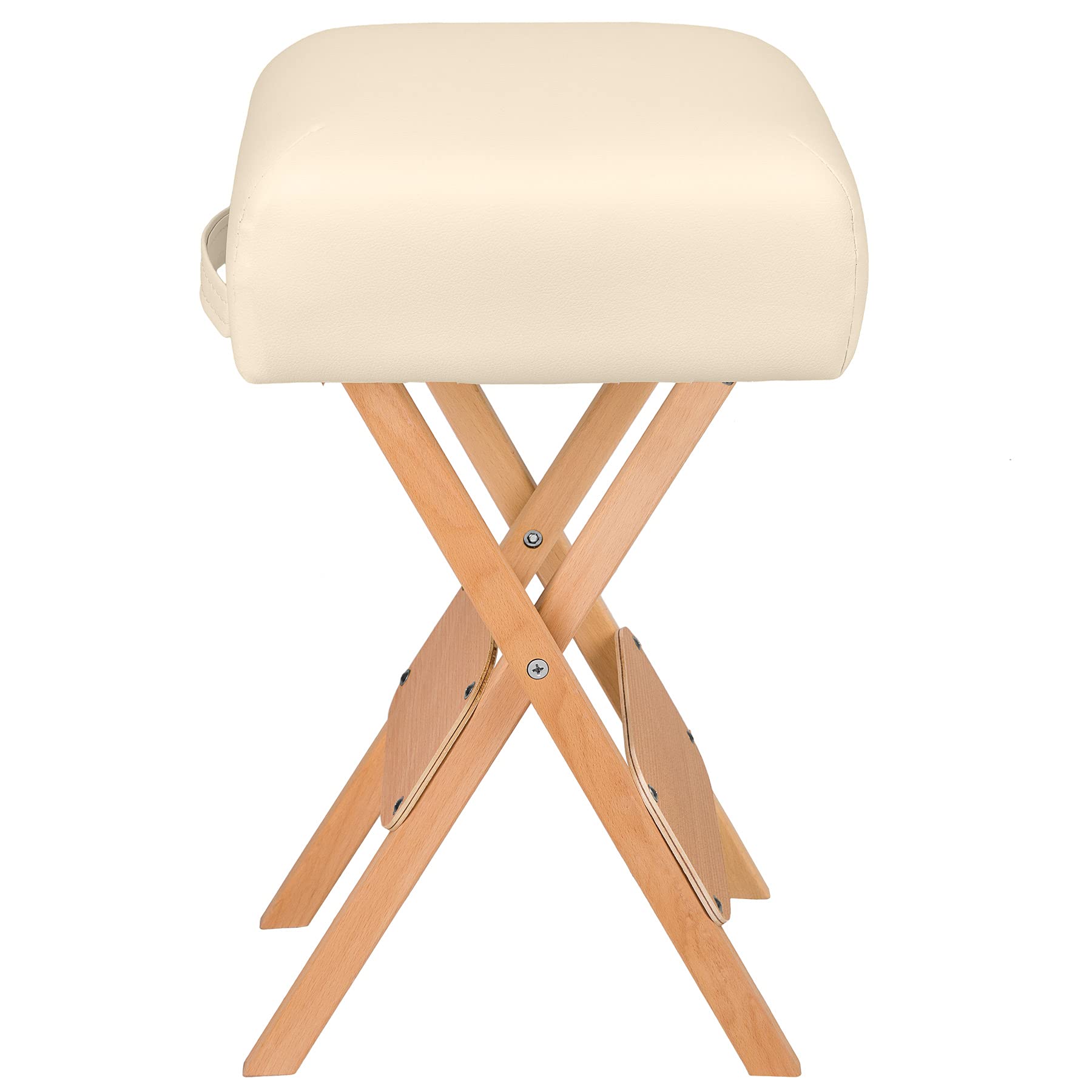 tectake® Taburete Plegable portatil con Asiento Acolchado y Funda de Cuero sintético, Accesorios Camilla Masaje Plegable, Ideal para Camilla estetica y Camilla Plegable Fisioterapia - Beige