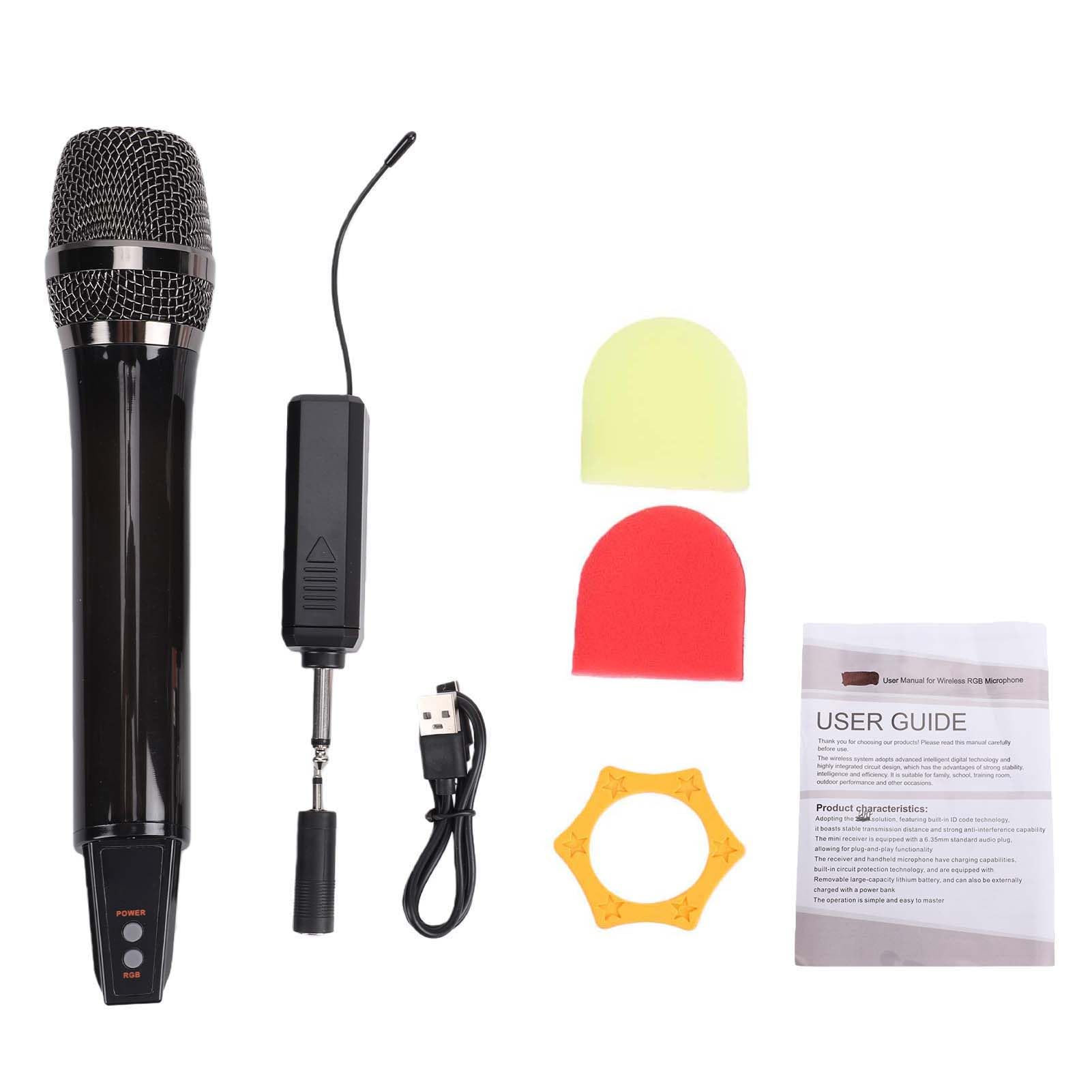 Eujgoov Microfono Wireless RGB, Microfono Karaoke Portatile in ABS con Ricevitore UHF Pickup Vocale Dinamico Audio da 6,5 ​​mm Rete per KTV Domestica Streaming Live Canto Sul Palco (1 a 1)