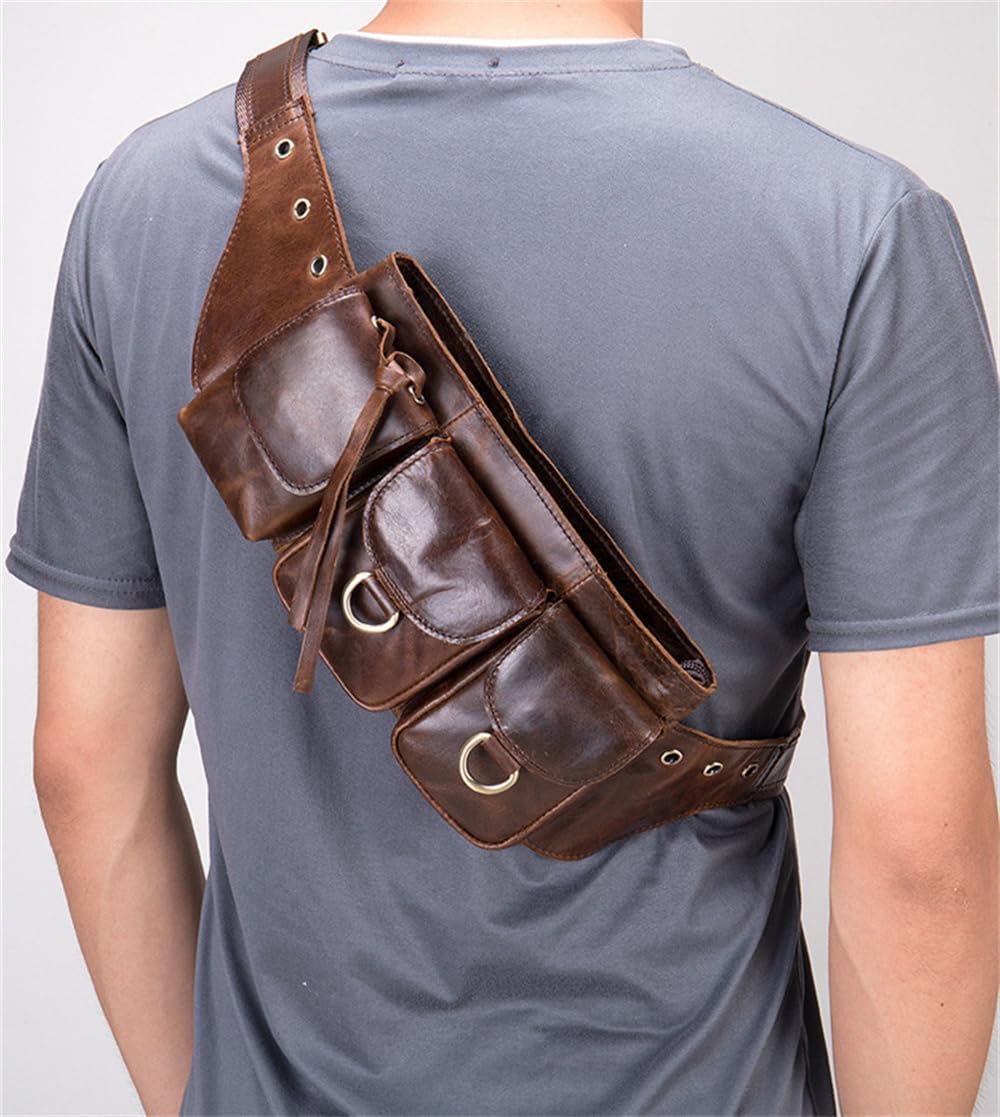 ウエストバッグ メンズ 本革 牛革 レザー 軽量 大容量 2way アウトドア ランニング ヒップバッグ ウエストポーチ (01タイ