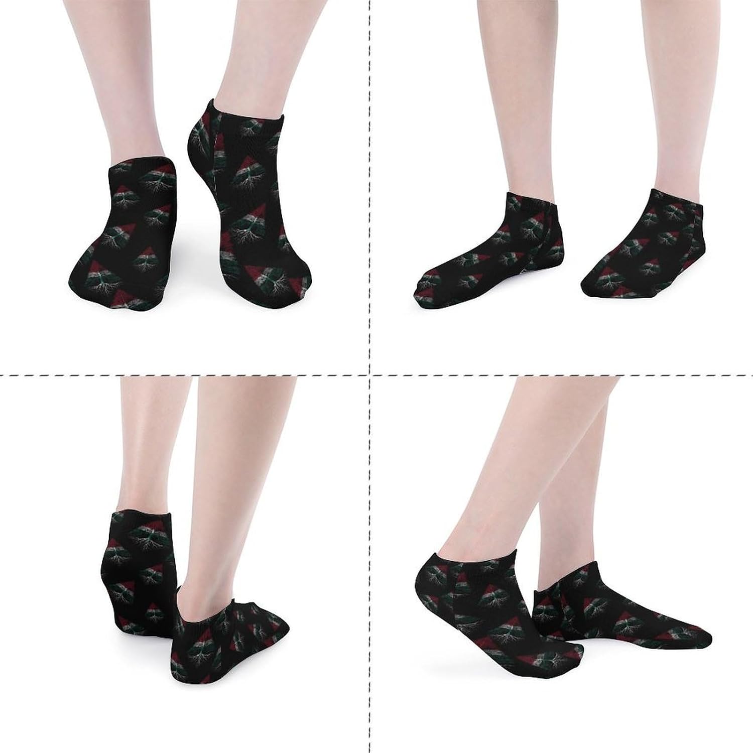 Hungarian Flag Tree Roots No Show Ankle Socks Low Cut Non Slip Flat Boat Line 5 Pairs Set