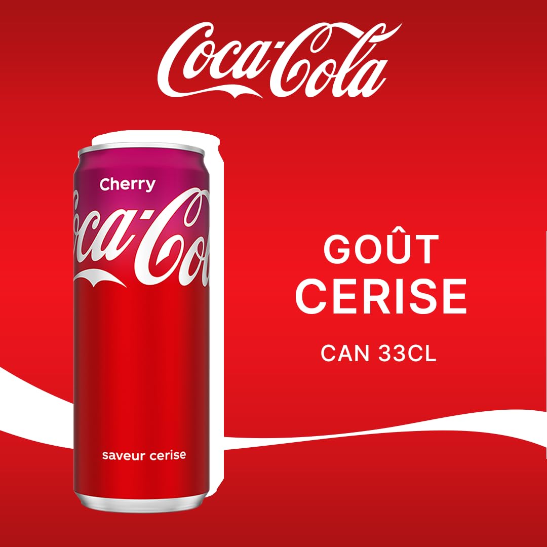 Coca-Cola Cherry, Boisson Gazeuse Aromatisée Cerise, Canette 33cl, Pack de 24