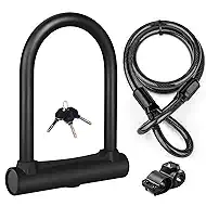 Large Bike U Lock, U Shape Bicycle U Lock for Motorcycle Wheel,16mm Bike Locks Heavy Duty Anti Theft for Bike Tire Lock with Keys and Mounting Bracket for Scooter, Road Bike (4 ft Black)