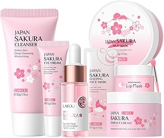 Japan Sakura Skincare Set 7PCS-Teenage Skin Care Set-Skin Care for Teens 10-12-Skincare for Girls 10-12-Teen Skin Care Kit with Cleanser,Face Cream,Mud Mask,Eye Cream (One Size, Starter Moiturizing)