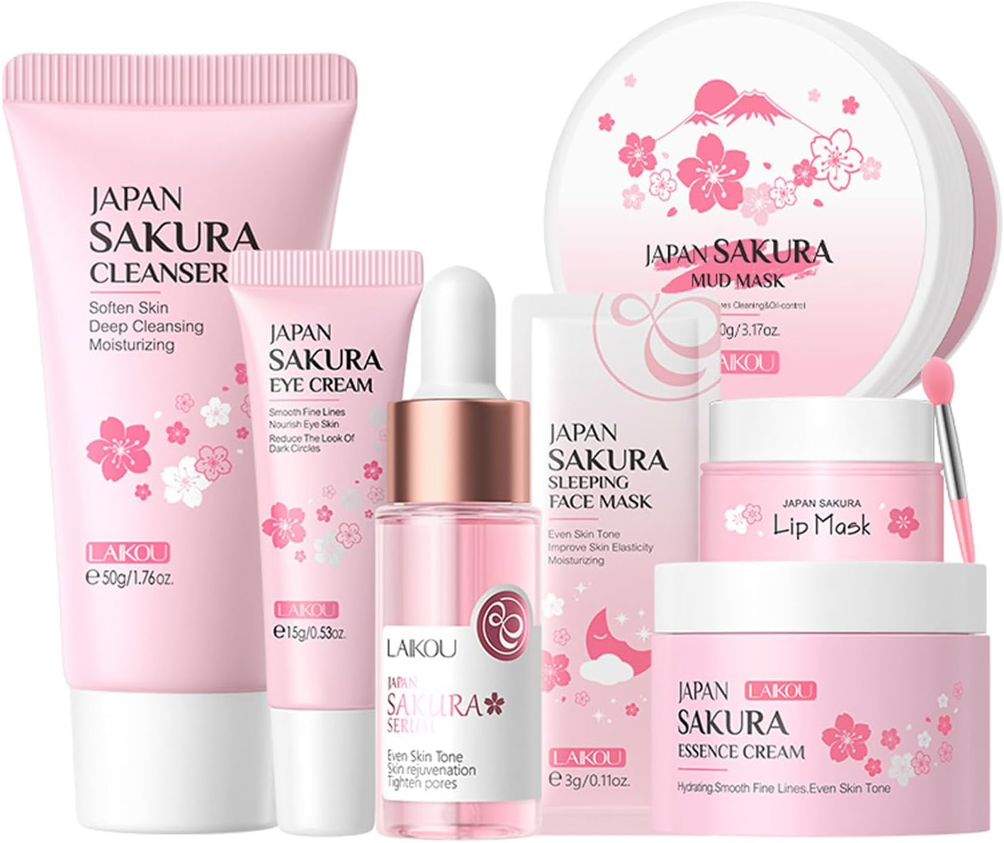 Japan Sakura Skincare Set 7PCS-Teenage Skin Care Set-Skin Care for Teens 10-12-Skincare for Girls 10-12-Teen Skin Care Kit with Cleanser,Face Cream,Mud Mask,Eye Cream (One Size, Starter Moiturizing)