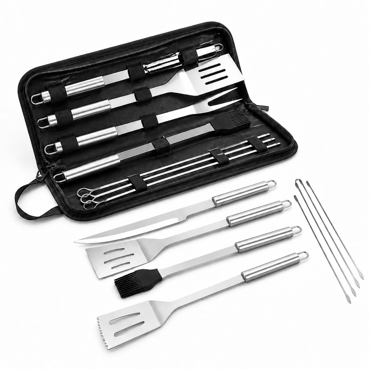 Set 9 pezzi Utensili barbecue Guanti da Barbecue Acciaio Inox Set Di Attrezzi Guanti da forno Doppio Resistente al Calore per Barbecue Grigliate Cottura al forno Camino