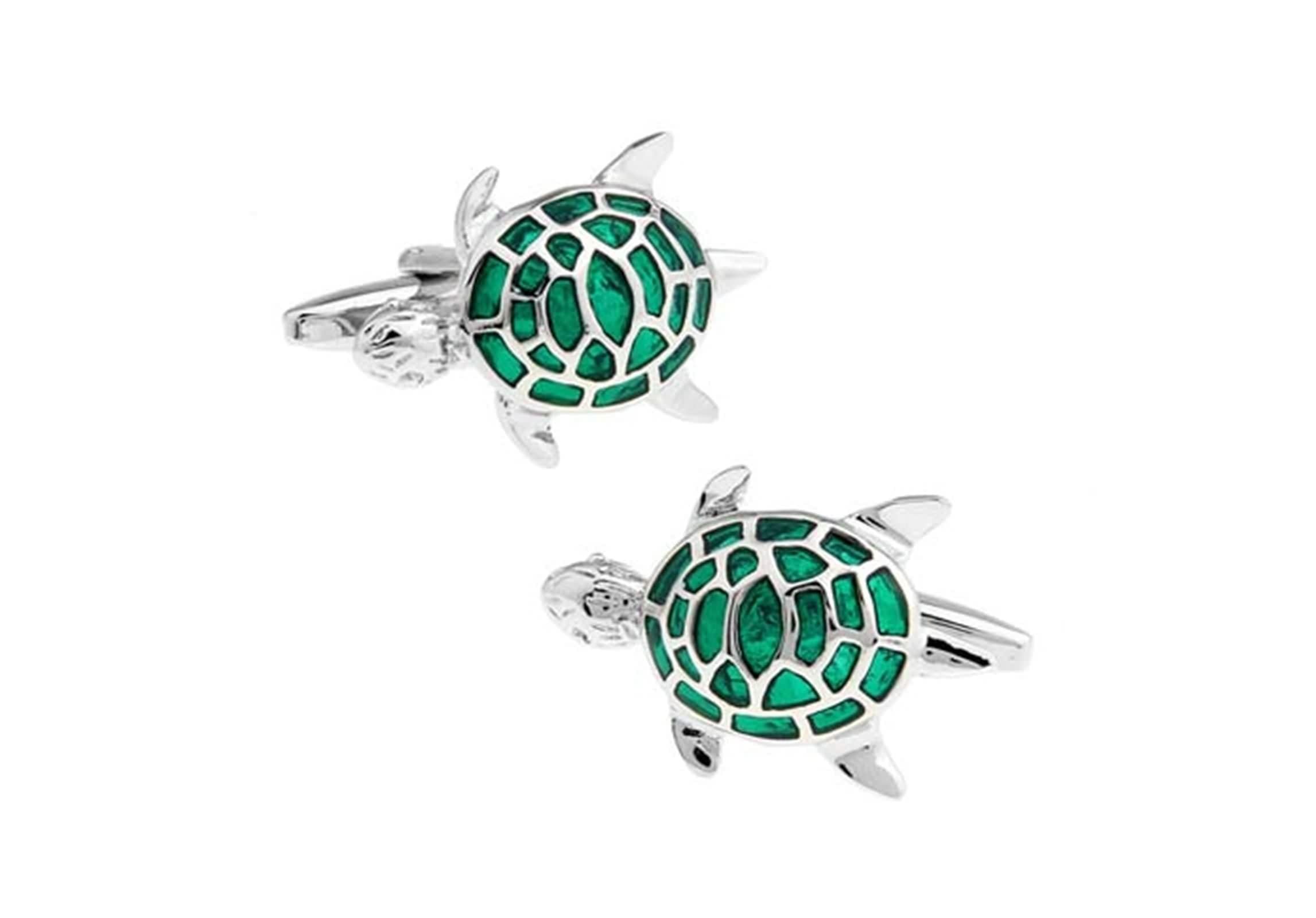 Dsnyu Camisa de vestir para hombre, gemelos de tortuga plateada y latón, accesorios de esmoquin para mujer, joyería verde, regalo para cumpleaños, 25 x 17 mm, No es una piedra preciosa
