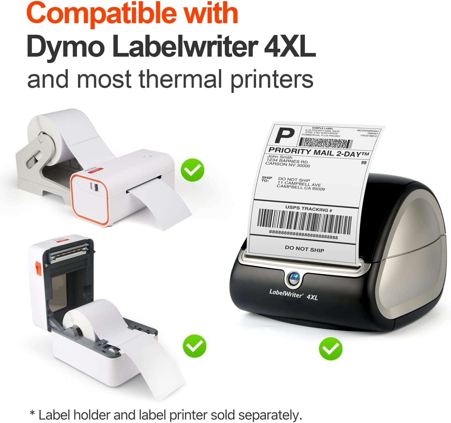 [4 Rolls, 880 Labels] 4" x 6" Postage Shipping Labels Compatible for Dymo 4XL LabelWriter 4x6 Internet Postage Labels, Water Resistant, Strong Adhesive, Perforated