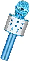 Microfone de karaokê Bluetooth sem fio, microfone recarregável para crianças, máquina de karaokê, alto-falante de karaokê profissional portátil para casa KTV festa de aniversário infantil (Azul)