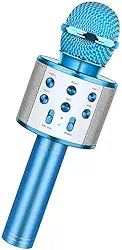 Microfone de karaokê Bluetooth sem fio, microfone recarregável para crianças, máquina de karaokê, alto-falante de karaokê profissional portátil para casa KTV festa de aniversário infantil (Azul)