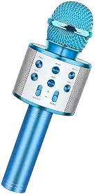 Microfone de karaokê Bluetooth sem fio, microfone recarregável para crianças, máquina de karaokê, alto-falante de karaokê profissional portátil para casa KTV festa de aniversário infantil (Azul)