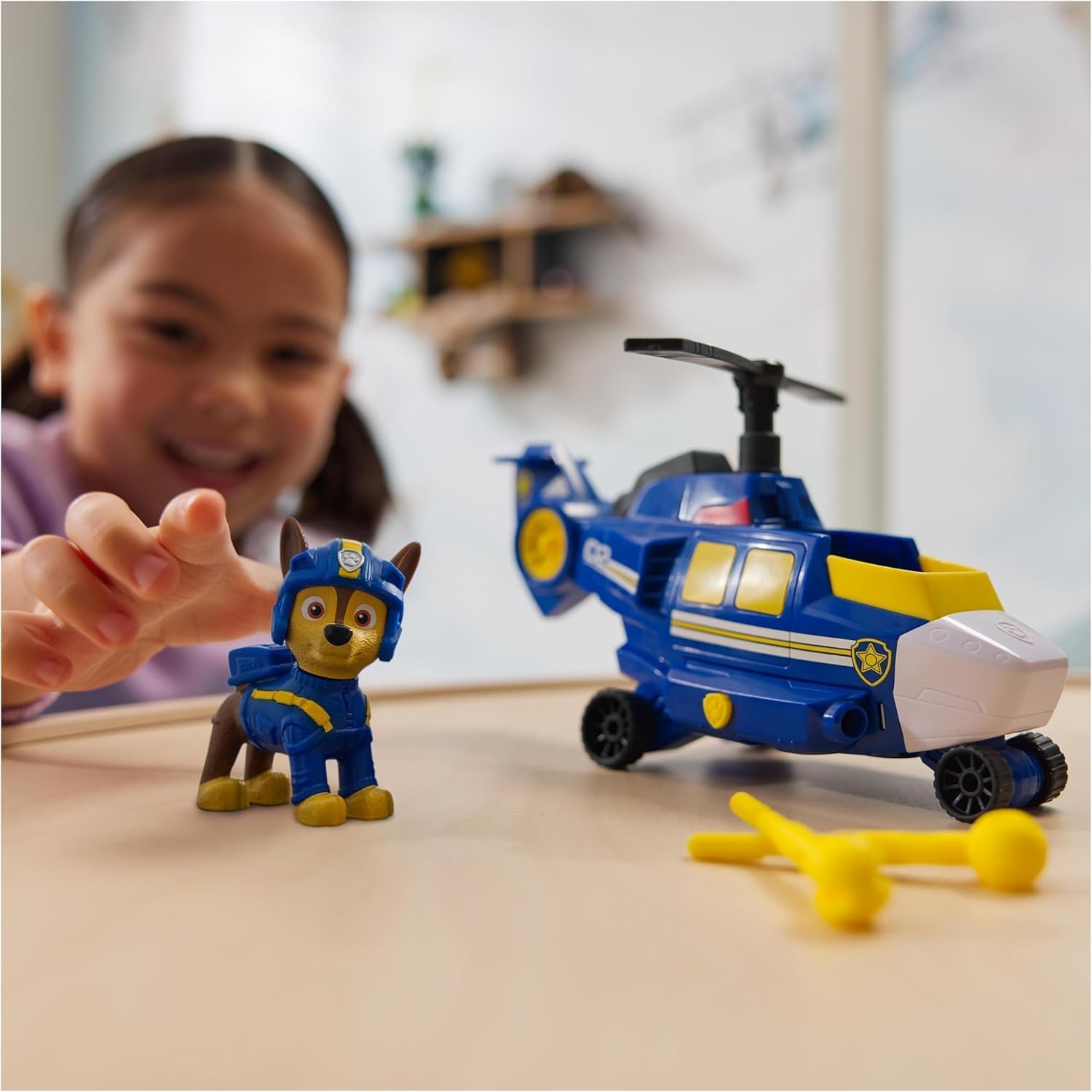 Paw Patrol - Chase Air Rescue Vehicle Figurine - Car Collectible - Projectile Mission Aerobatics - Ages 3+