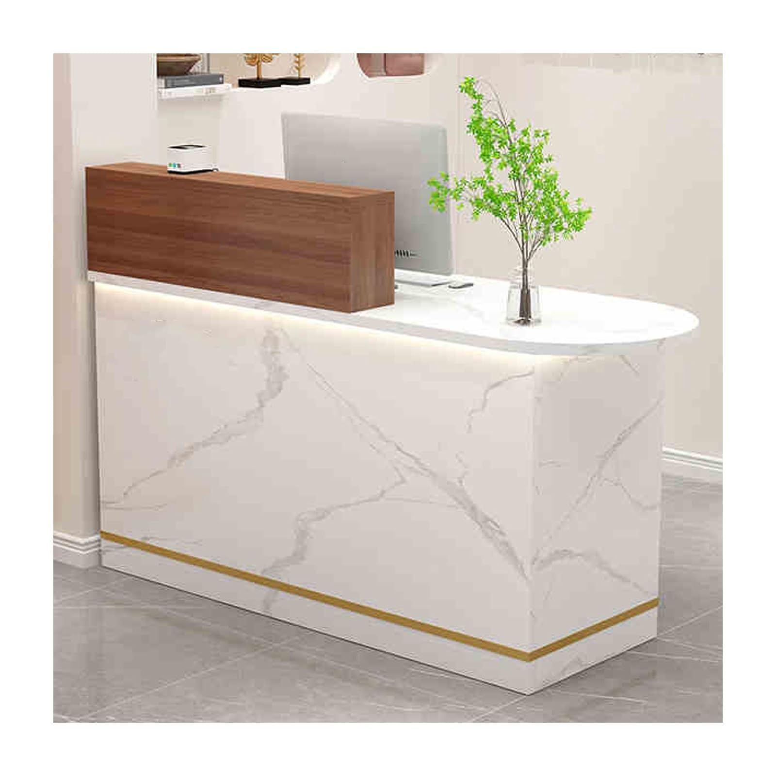 Bureau de réception en forme de L avec tiroir verrouillable – Finition moderne en pierre blanche pour magasins de vêtements, salons et magasins – Meuble de service client élégant et fonctionnel