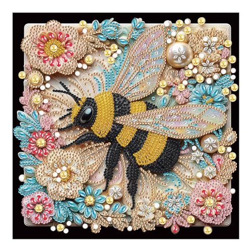 SJUTOUCI Diamond Painting Kits for Adults, 5D Flower Bee Special Shape Diamond Art for Beginners, Crystal Rhinestones Dots Bead Art for Home Wall Decoration Gift 12×12inch