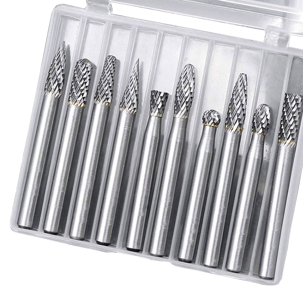 Juego de 10 fresas rotativas de carburo de tungsteno mango de 6 mm para Herramientas Rotativas Tallado Grabado Perforación Double Cut