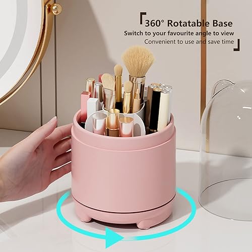 Miniatura 4 de Lindo organizador de brochas de maquillaje con tapa, contenedor giratorio a prueba de polvo para brochas de maquillaje con cubierta acrílica