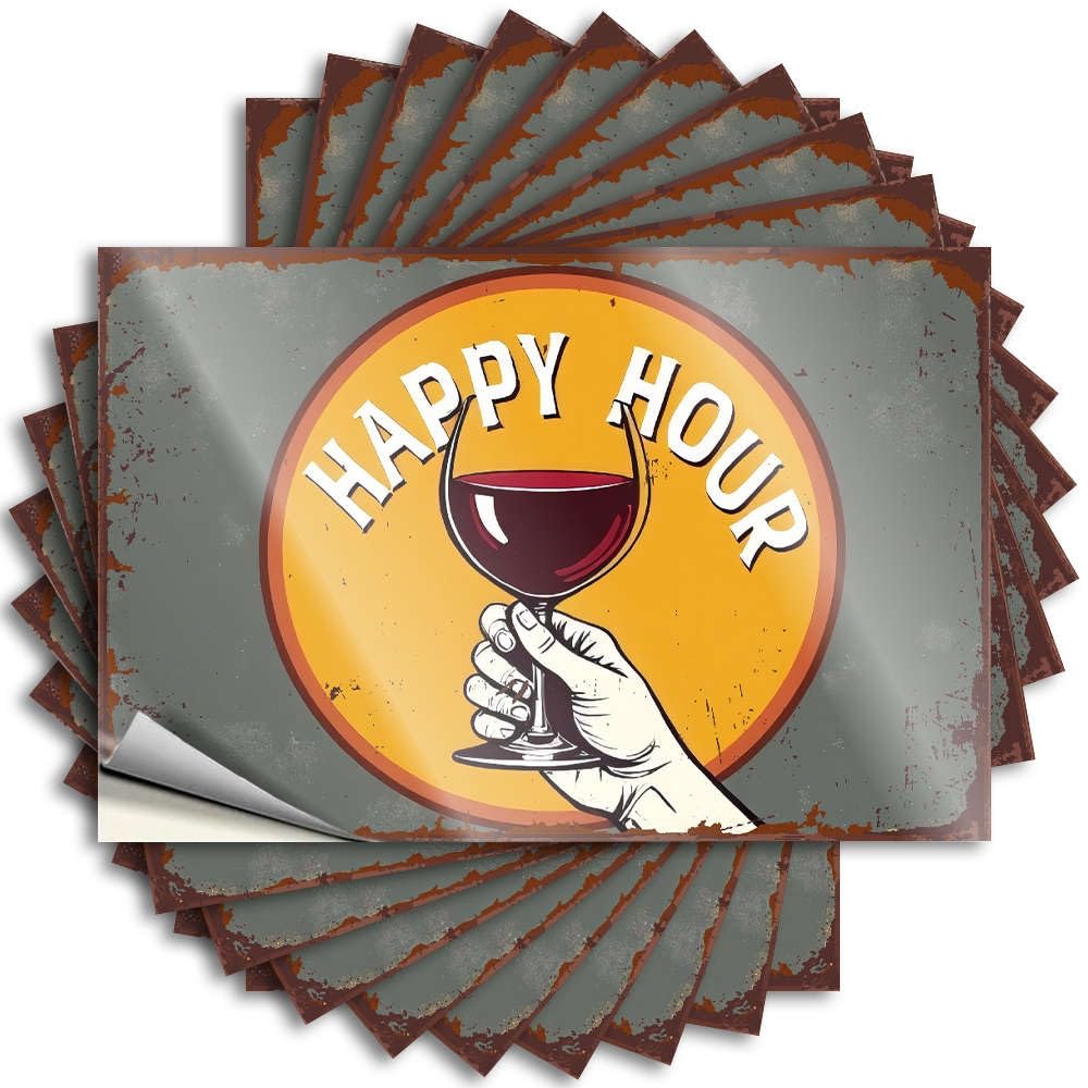 Happy Hour Wine Glass Tumbler Neutral - Home Decor Tattoo Self Adhesive Sticker(8X12CM)