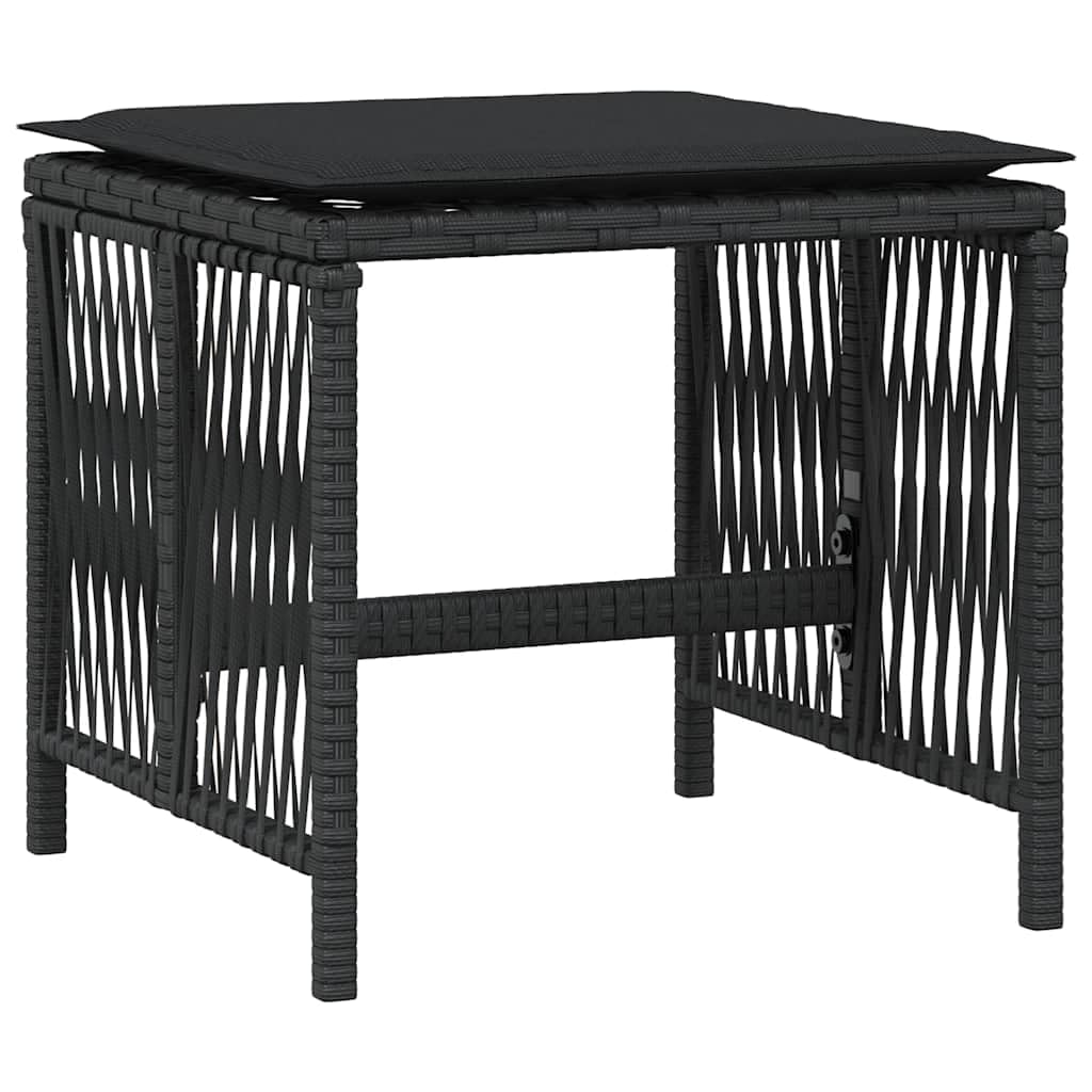 vidaXL Lot de 4 Tabourets de Jardin avec Coussins, Chaises de Patio, Sièges de Terrasse, Meubles d'Extérieur Arrière-Cour, Noir Résine Tressée