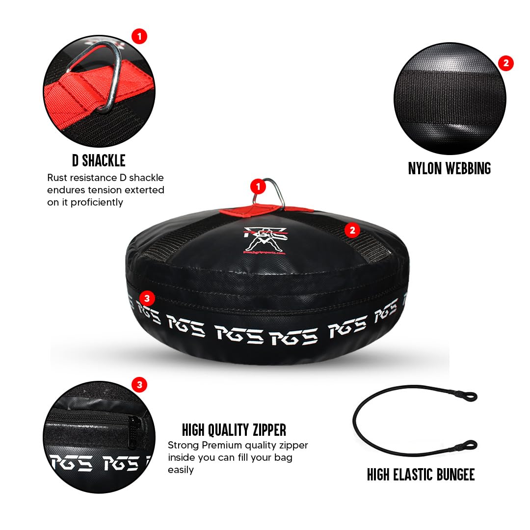 PGS Double End Floor Anchor for Punching Bag Double end Speed Ball, Maximum Swing Reduction for Boxing MMA, Non Tear Maya Hide Leather, Heavy Duty D Ring (Black)