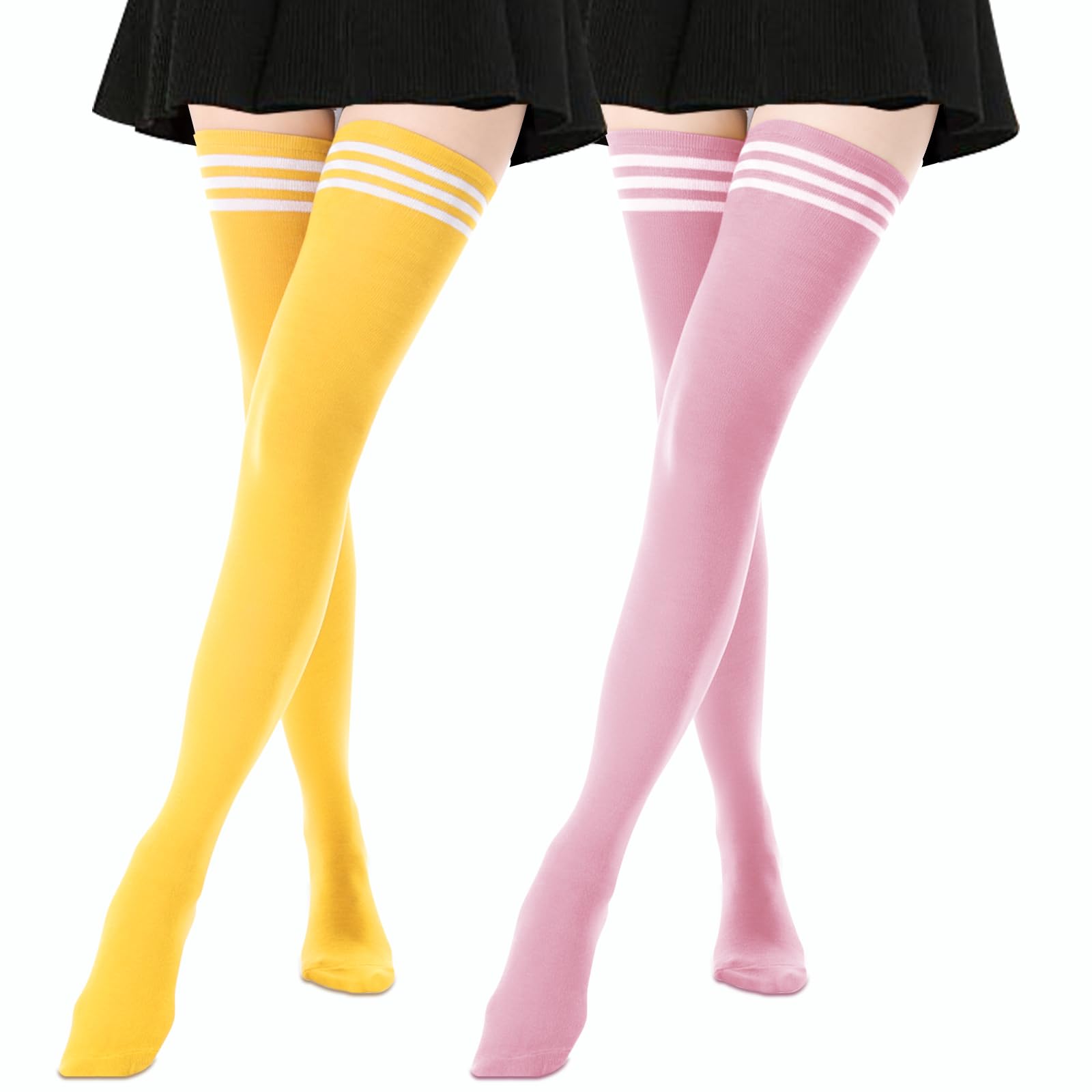 AQOKKA Extra Long Thigh High Socks for Women Striped Long Stockings