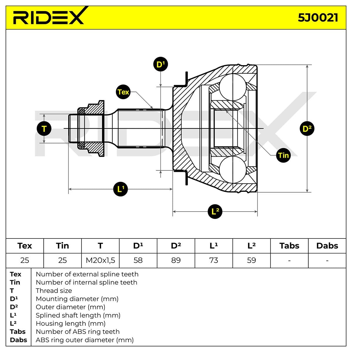 RIDEX 5J0021 Kit giunti semiasse Compatibilità con MERCEDES-BENZ Classe B W245