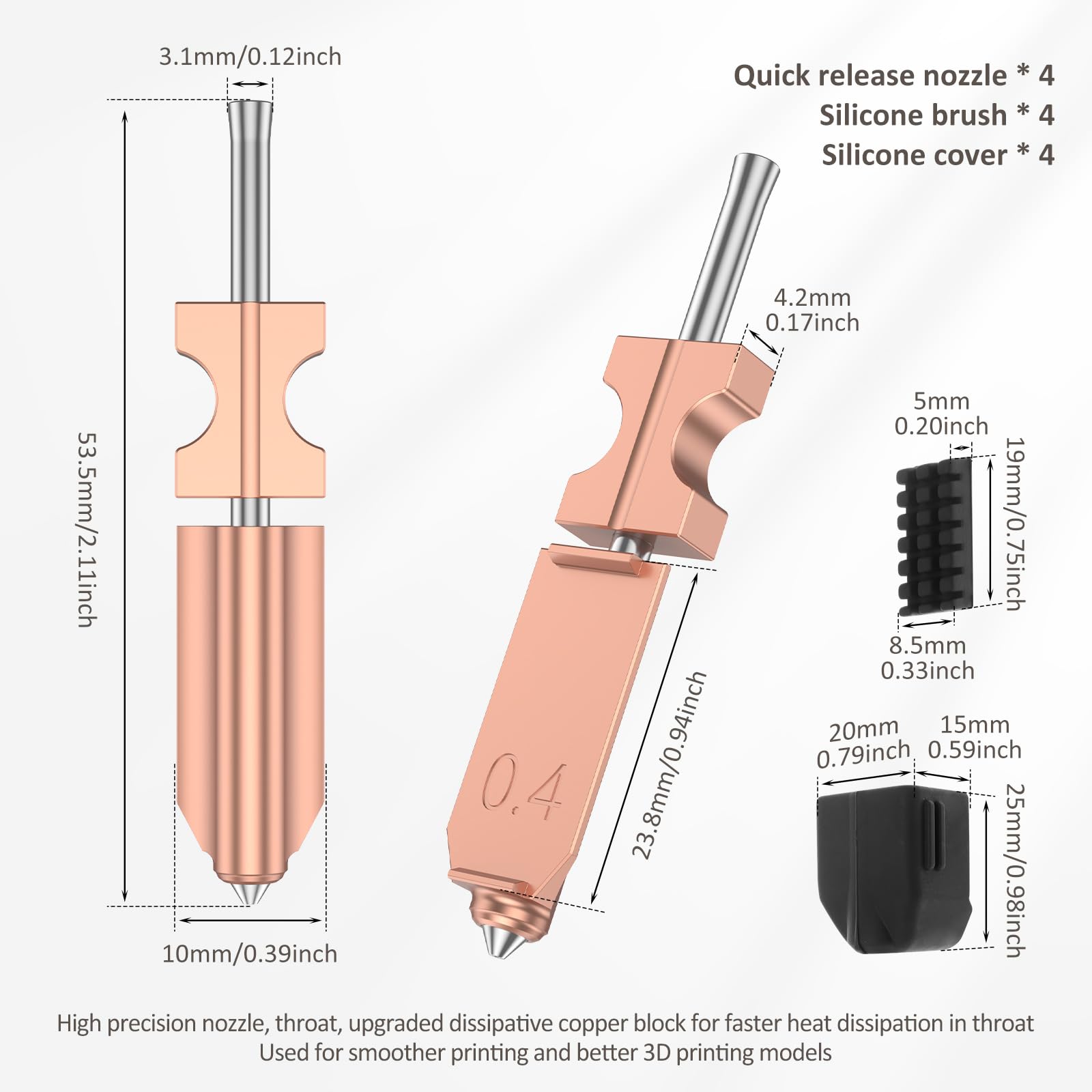 4-częściowy zestaw wytłaczarek Hotend 0,4 mm do AD5X FDM, zdejmowany zestaw dysz Hotend z silikonową osłoną i szczotkami, do dyszy AD5X Quick-Detachable