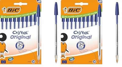 BIC Cristal Original Bolígrafos de Punta Media  1 00 mm  con Tapón y Capuchón a Juego - Azul  Caja de 10  Paquete de 2 