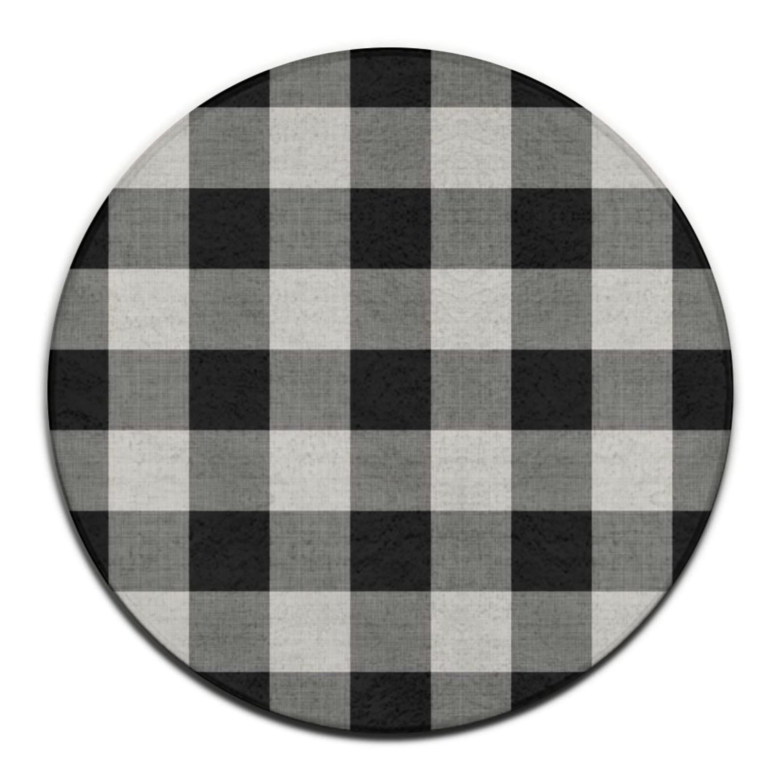 Meaudiwes Large Round Area Rug Home Decor Mat Modern Non Slip Machine Washable Circular Rugs Compatible with Plaid Farmhouse Black Gray Checkered