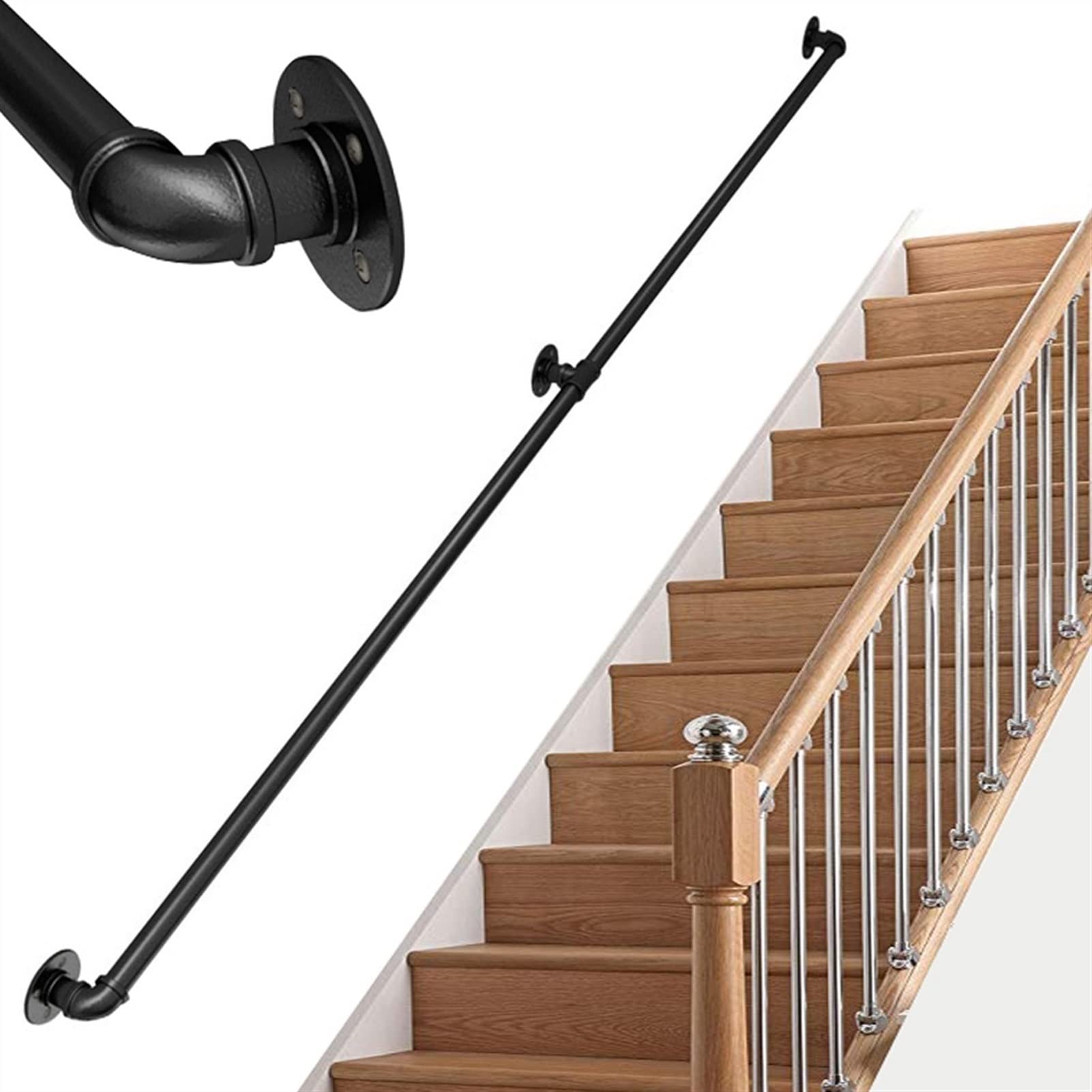 Rampe d'escalier premium en finition noire mate haute résistance 180 cm