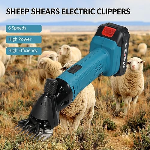 Eacam 9-Tooth 6-Speed Adjustable Lithium-ion Wool Shears Set Lithium-ion Shaving Machine Shearing Machine Used for Shearing Animals