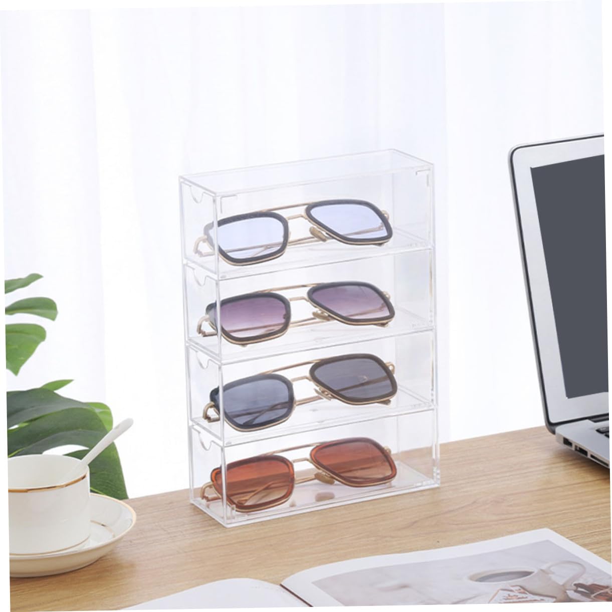 Caja Transparente para Guardar Gafas de Sol y Gafas 4 Capas y 2 Unidades, Organizador Resistente de Acrílico PS para Exhibición en Mostrador