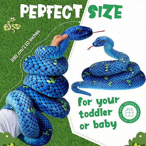 Hiboom Giant Snake Plush 110 Inch Lifelike Stuffed Boa Toy (Blue) by Hiboom - Image 2