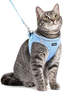 Rttochfy Cat Harness and Leash Set, Escape Proof Kitten Harness, Soft and Breathable Vest with Reflective Strip, Easy to Wear for Cats Walking and Traveling Blue, M