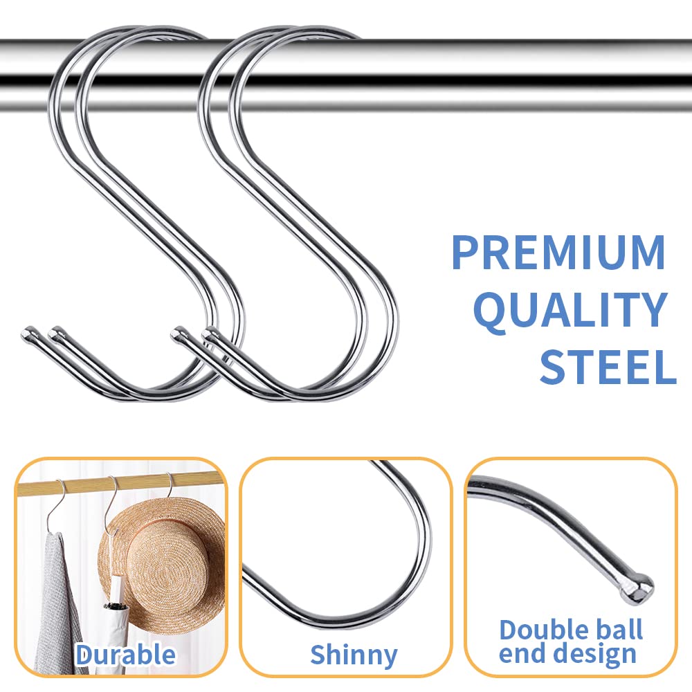 ALTKOL S Hooks for Hanging, 20-Pack S Shaped Hook Heavy Duty Hanging Hooks for Pots, Pans, Plants, Bags, Cups, Clothes, 2.8 Inch Metal (Silver)