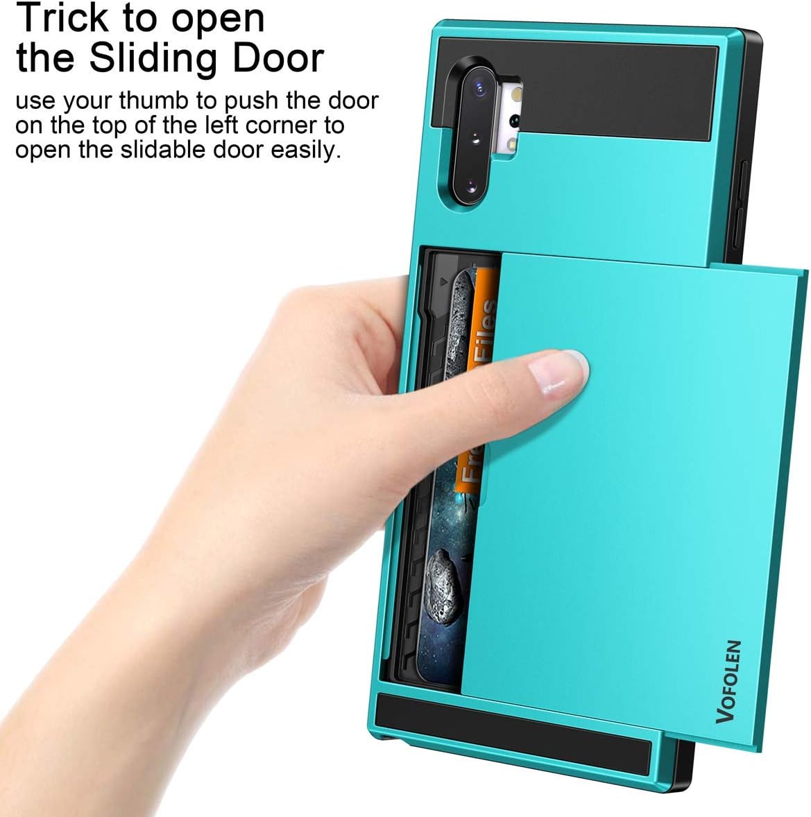 Vofolen for Galaxy Note 10 Plus Case Wallet Card Holder Note 10+ Protective Cover Credit Slot Sliding Hidden Pocket Dual Layer Rugged Bumper Armor Hard Shell for Samsung Galaxy Note 10 Plus Light Blue